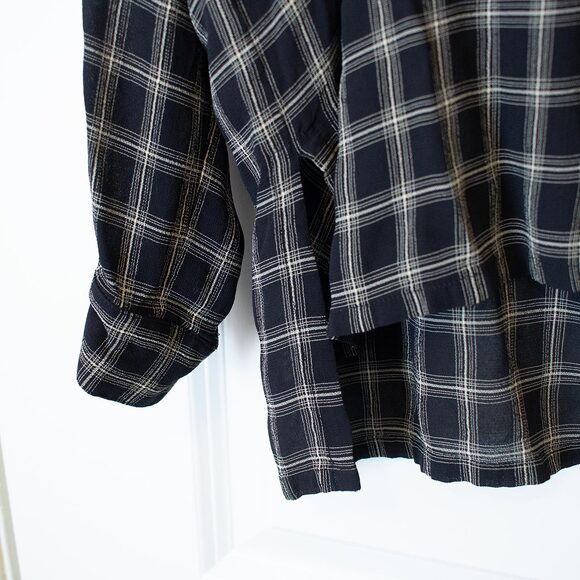 Windowpane Plaid Black Blouse VTG 14 Button Front Long Sleeve Rena Rowan - Picture 4 of 9